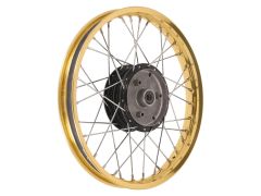 Speichenrad 1,50 x 16 Zoll - Alufelge gold  mit Chromspeichen und schwarzer Radnabe - Simson
