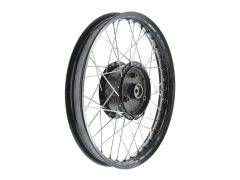 Speichenrad 1,5x16 Zoll - Alufelge schwarz eloxiert - mit Edelstahlspeichen und Tuning-Radnabe in schwarz - Simson