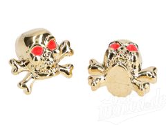 Paar Ventilkappen - Totenkopf mit Knochen - gold